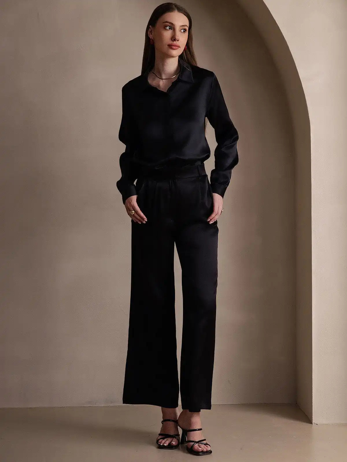 19Momme Silk Long Sleeve Lapel Collar Women's Shirt