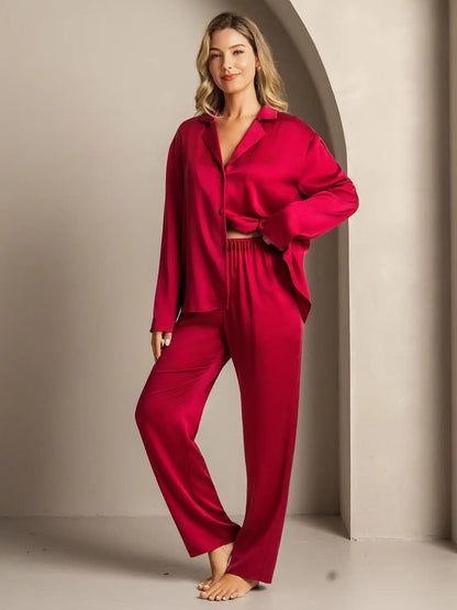 Clearance - 19Momme Washable Silk Long Sleeve Notch Collar Women's Pajamas Set