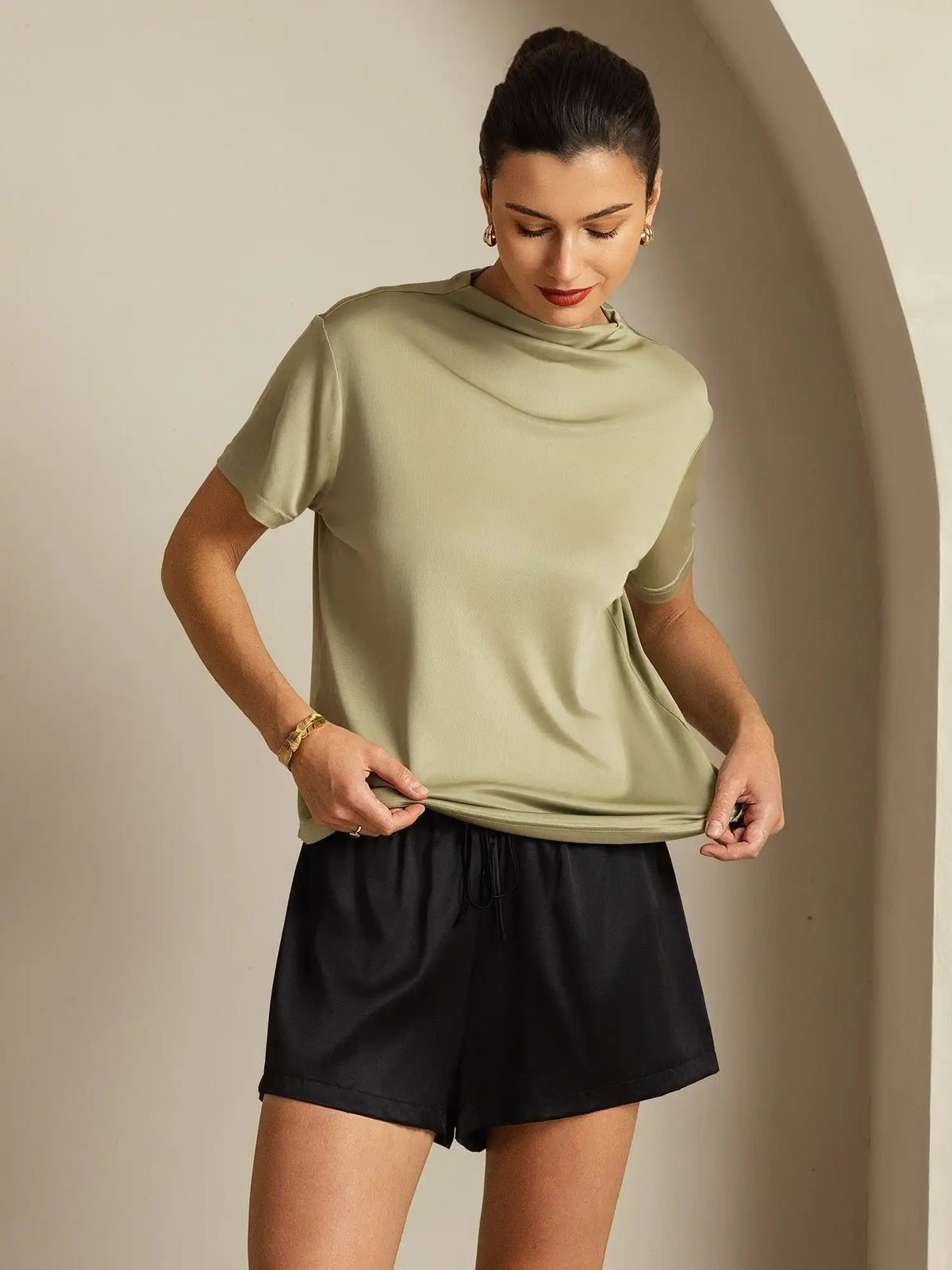 Clearance - 100% Mulberry Silk Short Sleeve Mock Women's T-Shirt