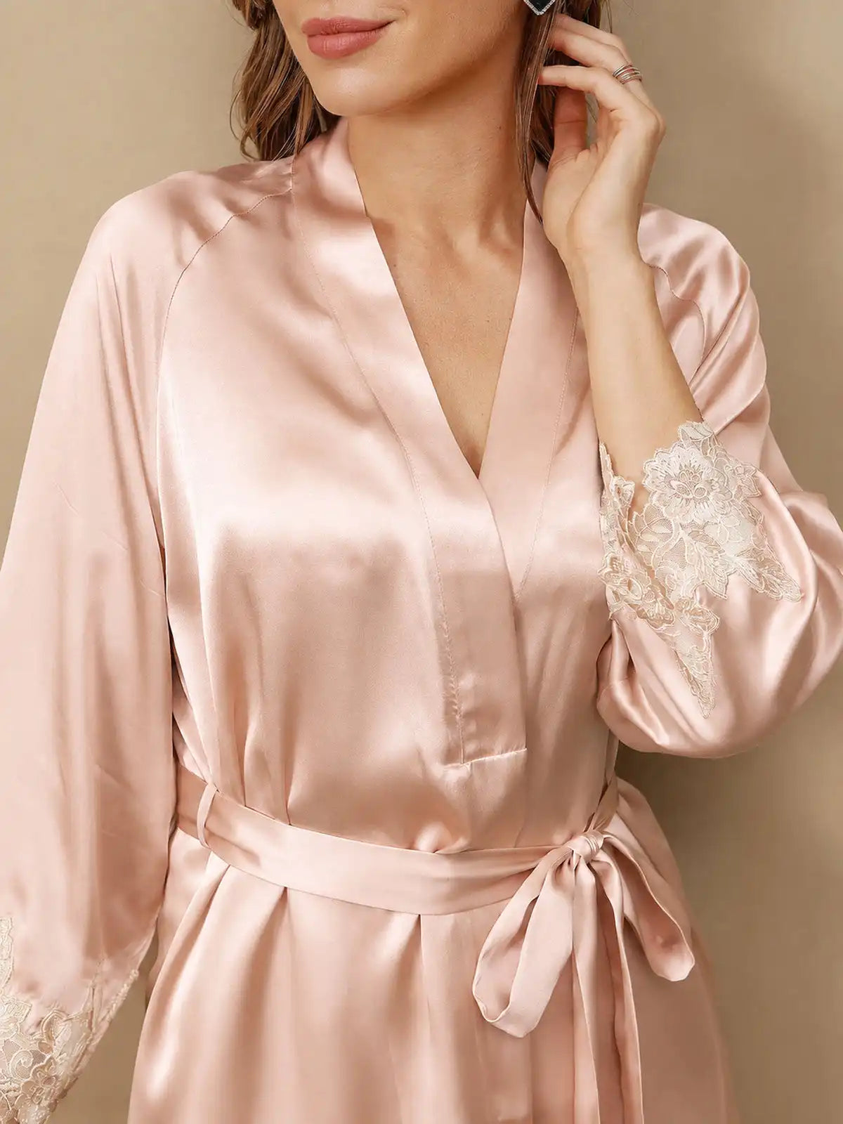 100% Mulberry Silk Spaghetti Strap Lace Nightgown & Robe Set
