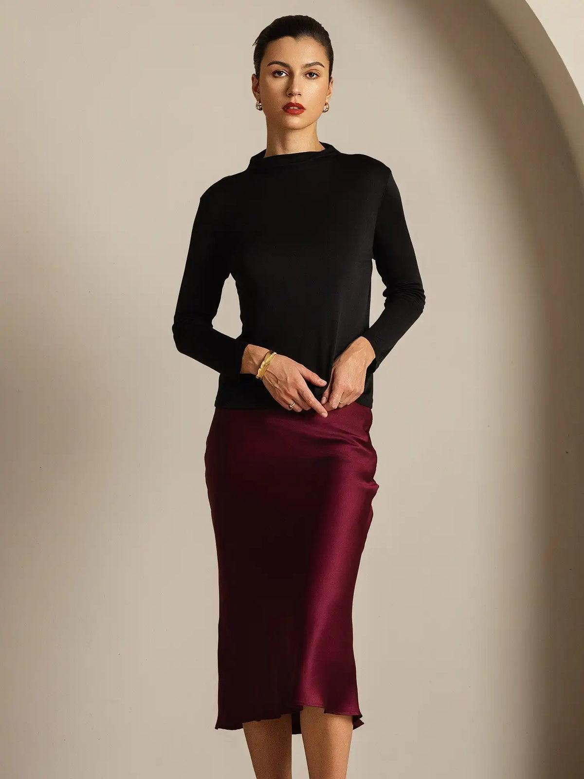 Women's 100% Mulberry Silk Long Sleeve Mock Top