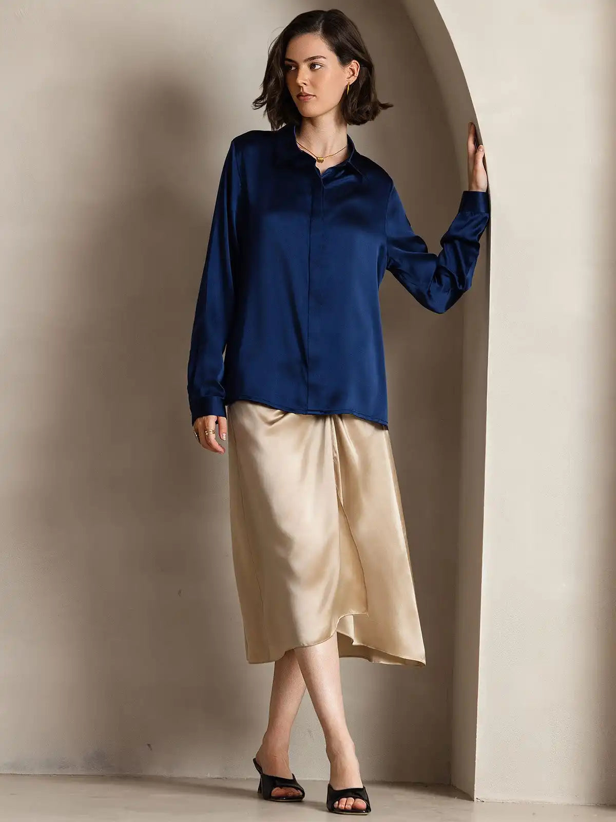 Clearance - 19Momme Silk Long Sleeve Lapel Collar Women's Shirt