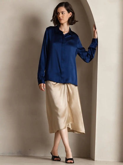 Clearance - 19Momme Silk Long Sleeve Lapel Collar Women's Shirt