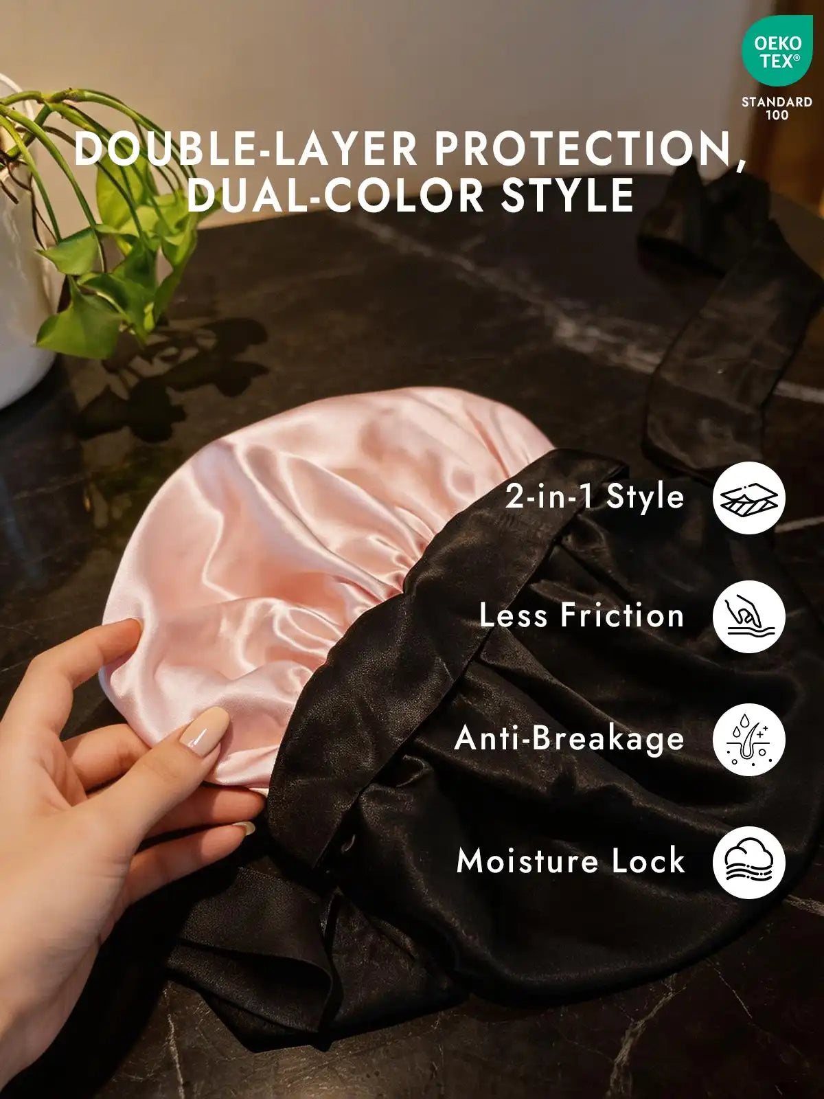 Women's 100% Mulberry Silk Casual Bonnet with Long Ribbons (Two-tone and Double-sided)