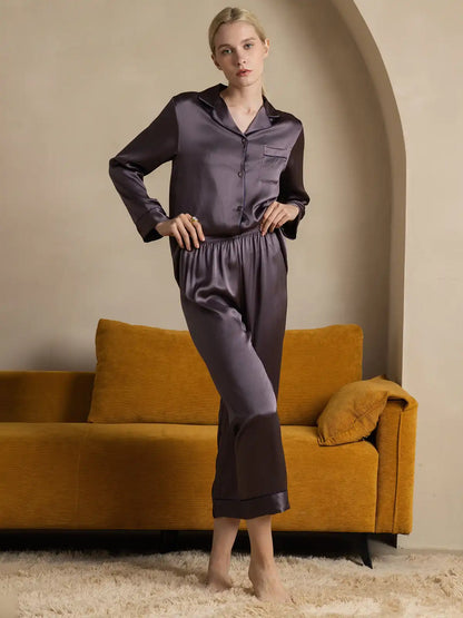 Women's 100% Mulberry Silk Long Sleeve Button Up Pajamas Set