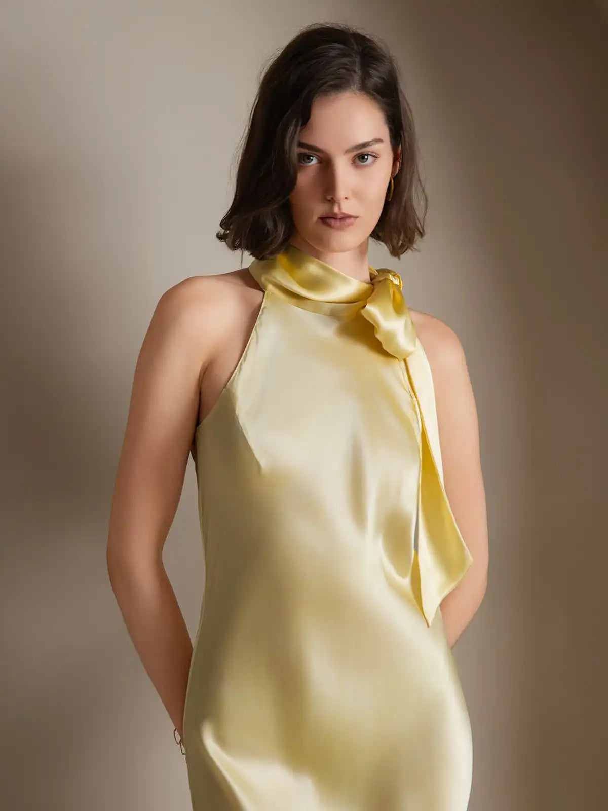 19Momme Silk Sleeveless Tie Neck Midi Dress