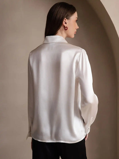 19Momme Silk Long Sleeve Lapel Collar Women's Shirt