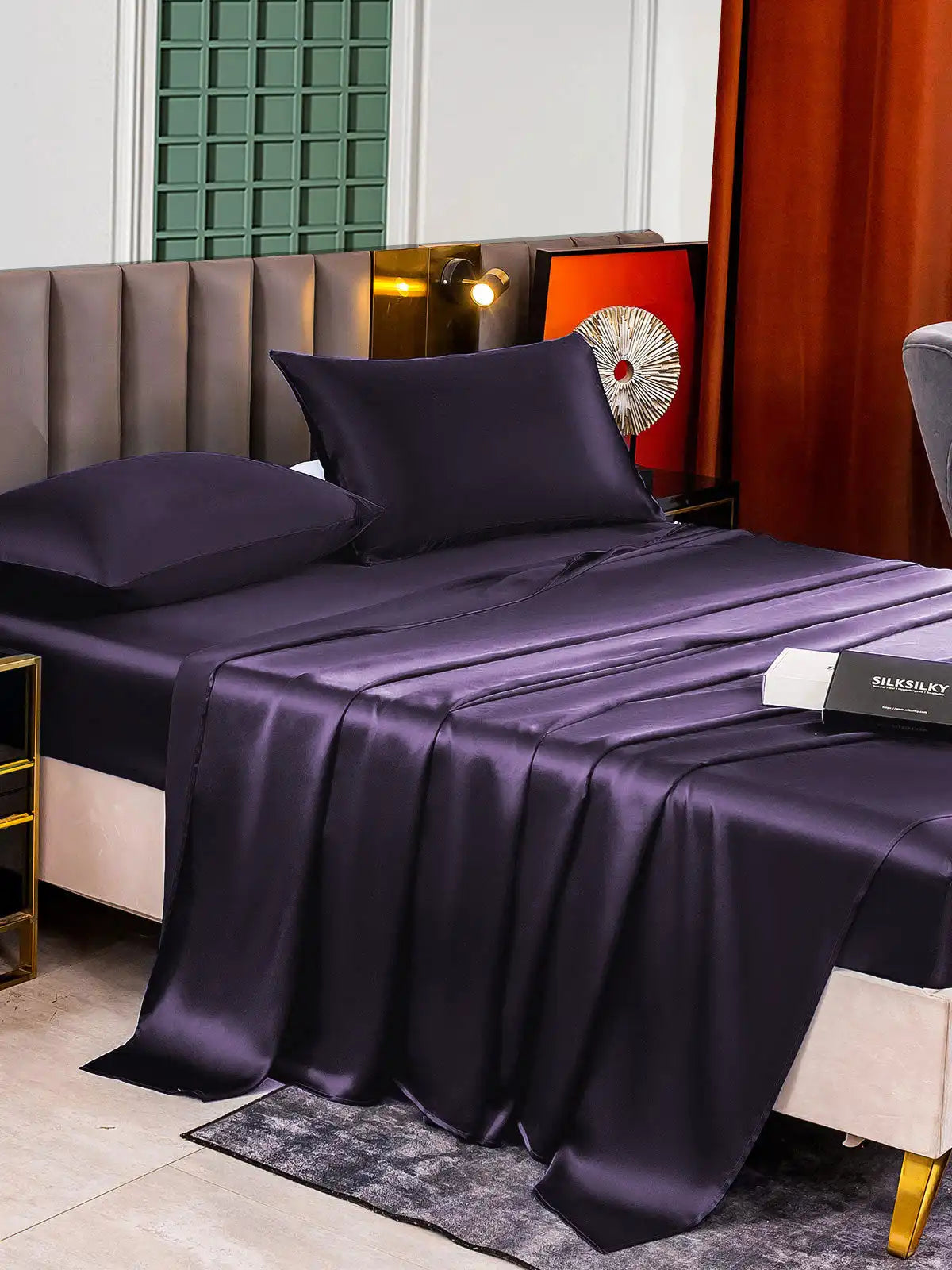 22Momme Silk 4Pcs Set Fitted&Flat Sheets+2x Pillowcases
