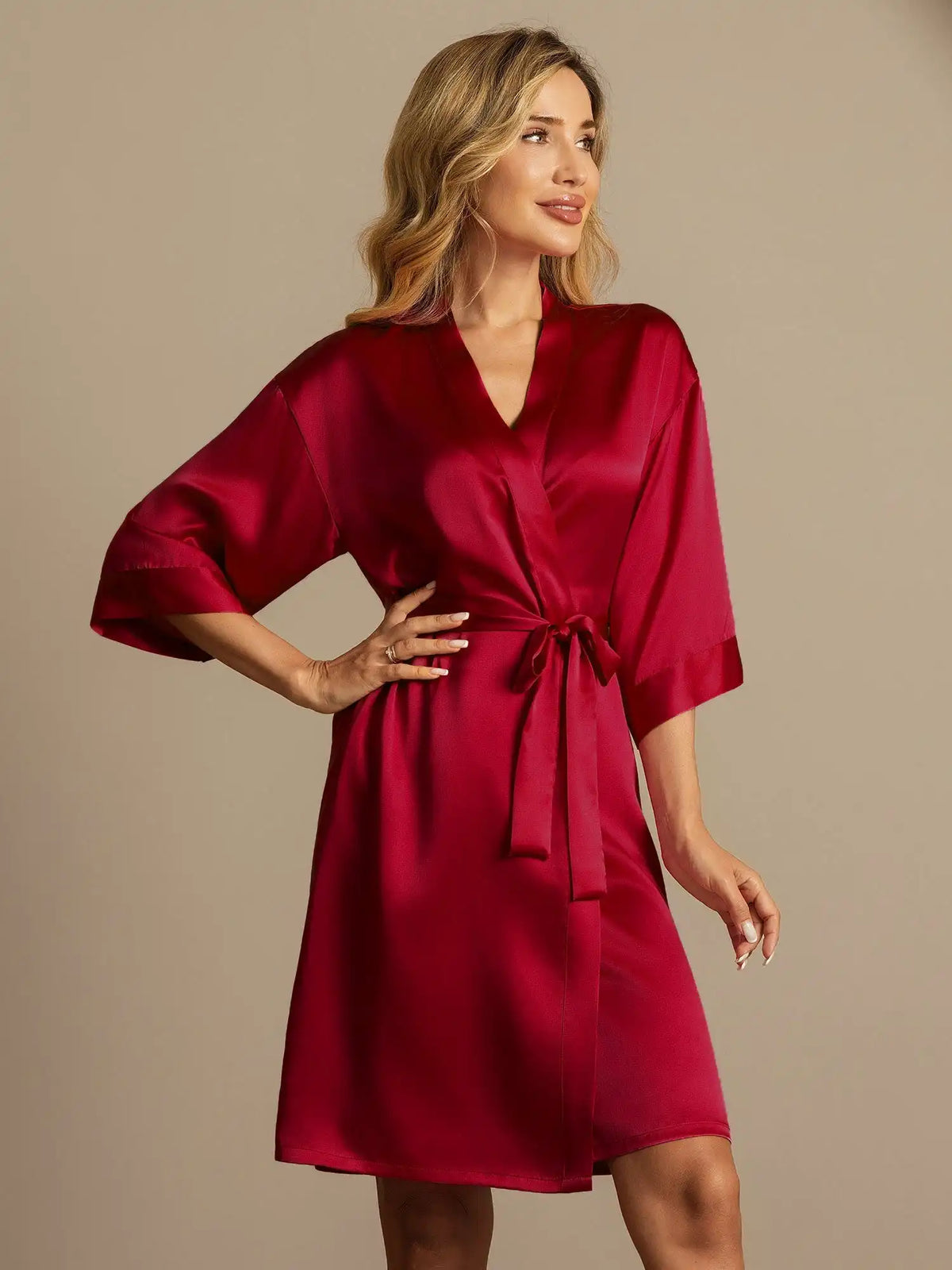 100% Mulberry Silk 3/4 Sleeve Women's Kimono Wrap Robe