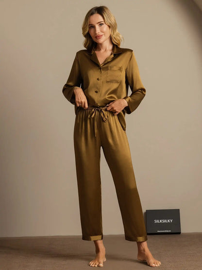 100% Mulberry Silk Women's Long Sleeve Pajamas Set