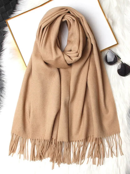 Clearance-Pure Wool Scarf Shawl w/ Fringed Decoration 200x70cm/79