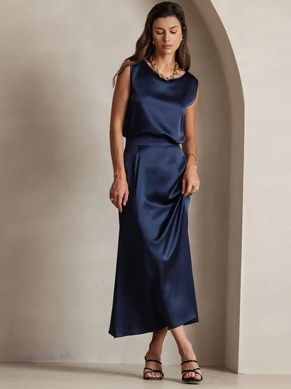 Clearance - 19Momme Silk A Line Maxi Skirt with Zipper Design