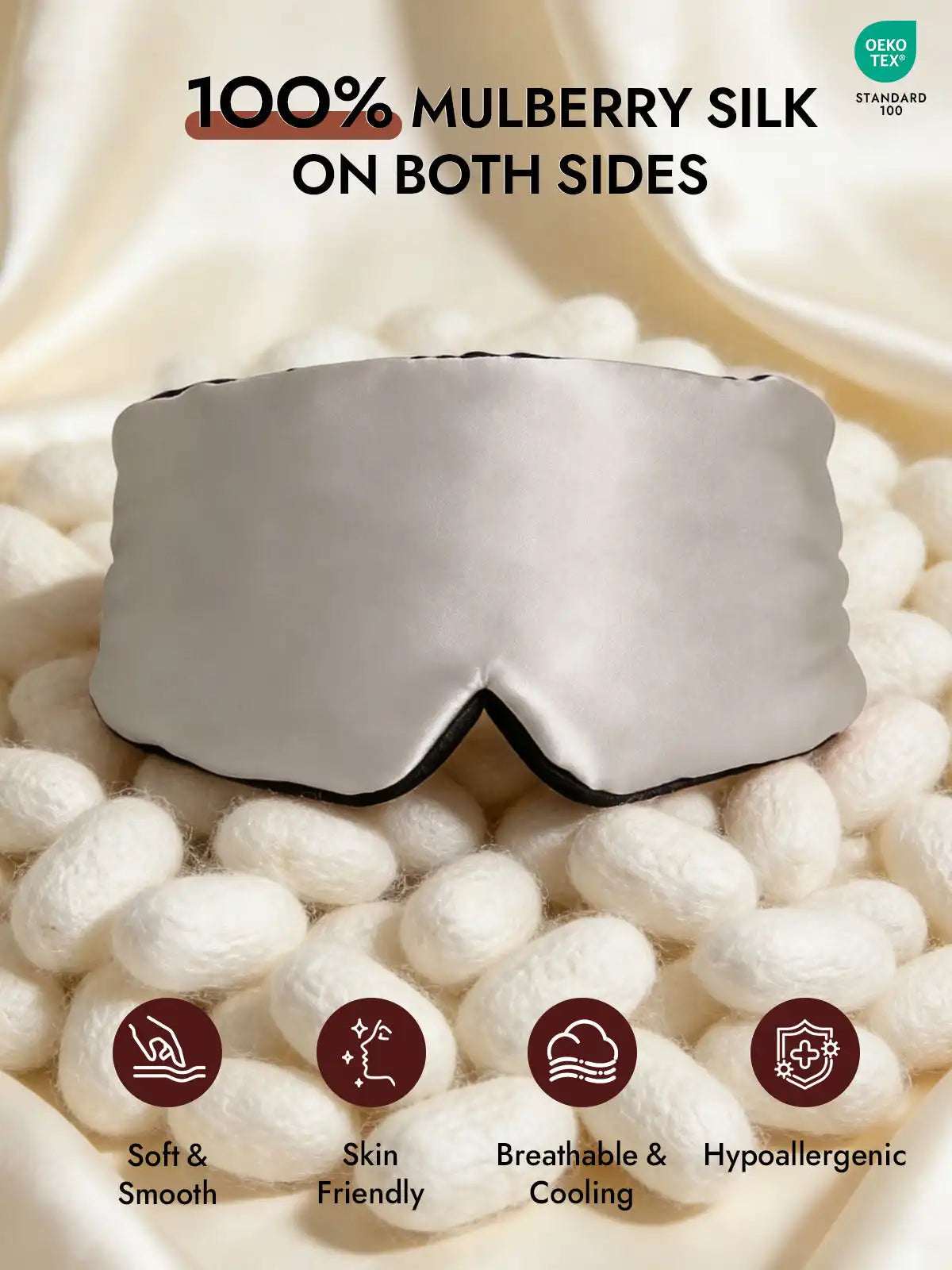 100% Mulberry Silk 3D Contoured Eye Mask With Velcro Closure