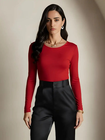 Women's Silk Long Sleeve Round Neck Top