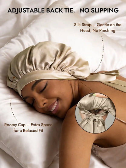 100% Mulberry Silk Elegant Bonnet with Long Ribbons