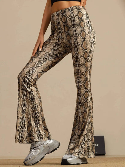 Clearance - Pure Silk Wild Animal Print Women's Flare Pants High Waisted Bell Bottom