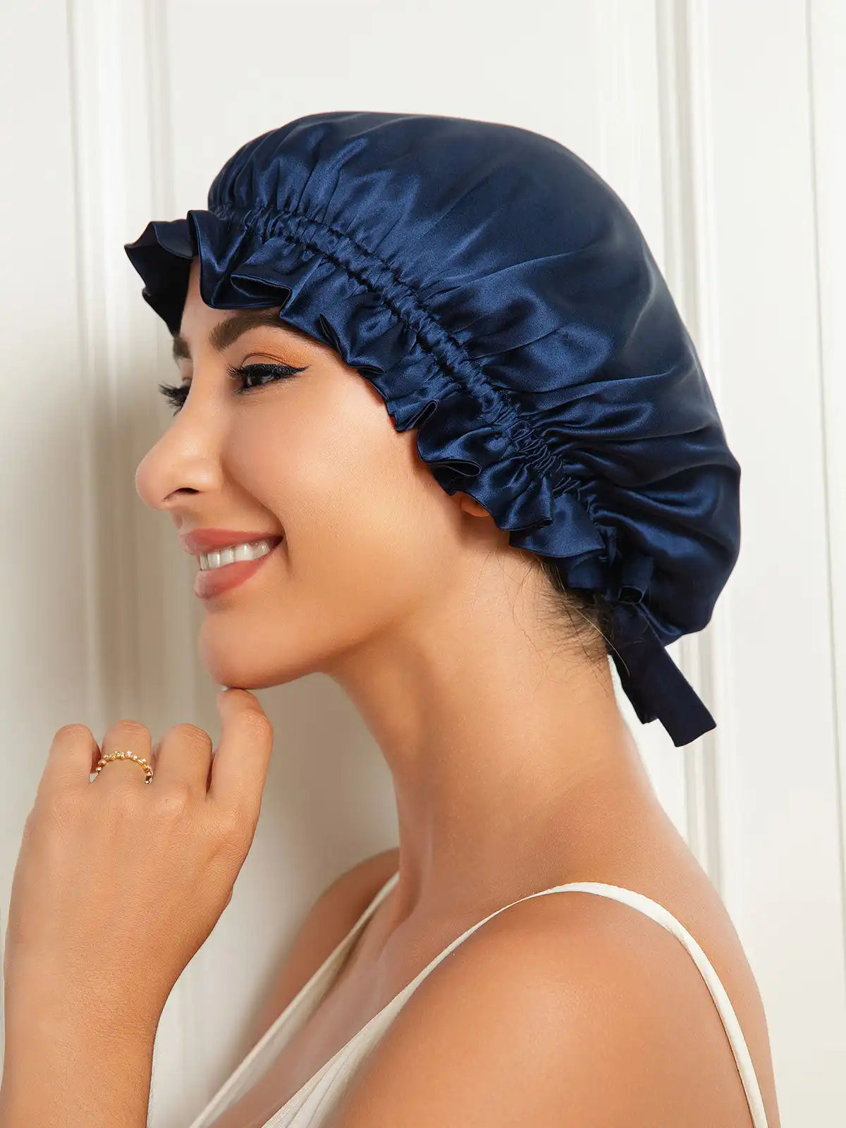 100% Mulberry Silk Sleep Cap Double Layer Bonnet with Ribbon