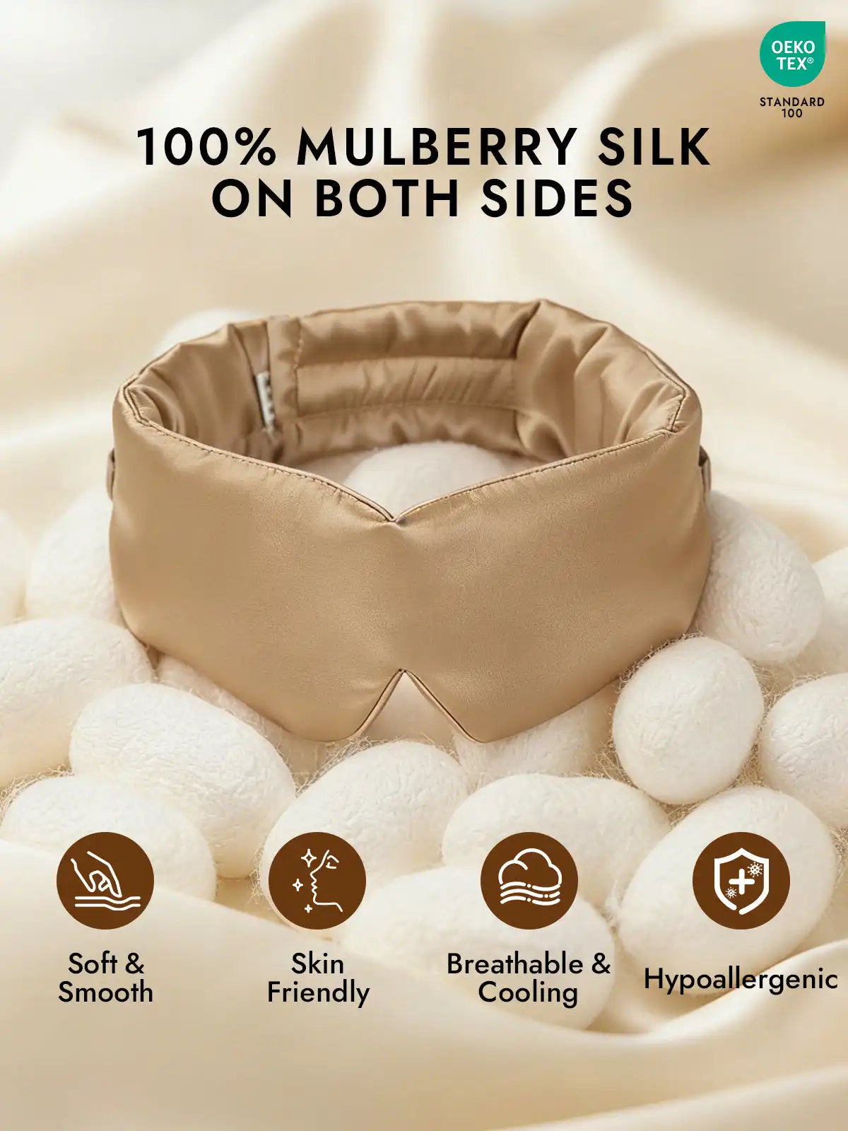 100% Mulberry Silk Adjustable Velcro Wrap-Around Silk Sleep Eye Mask