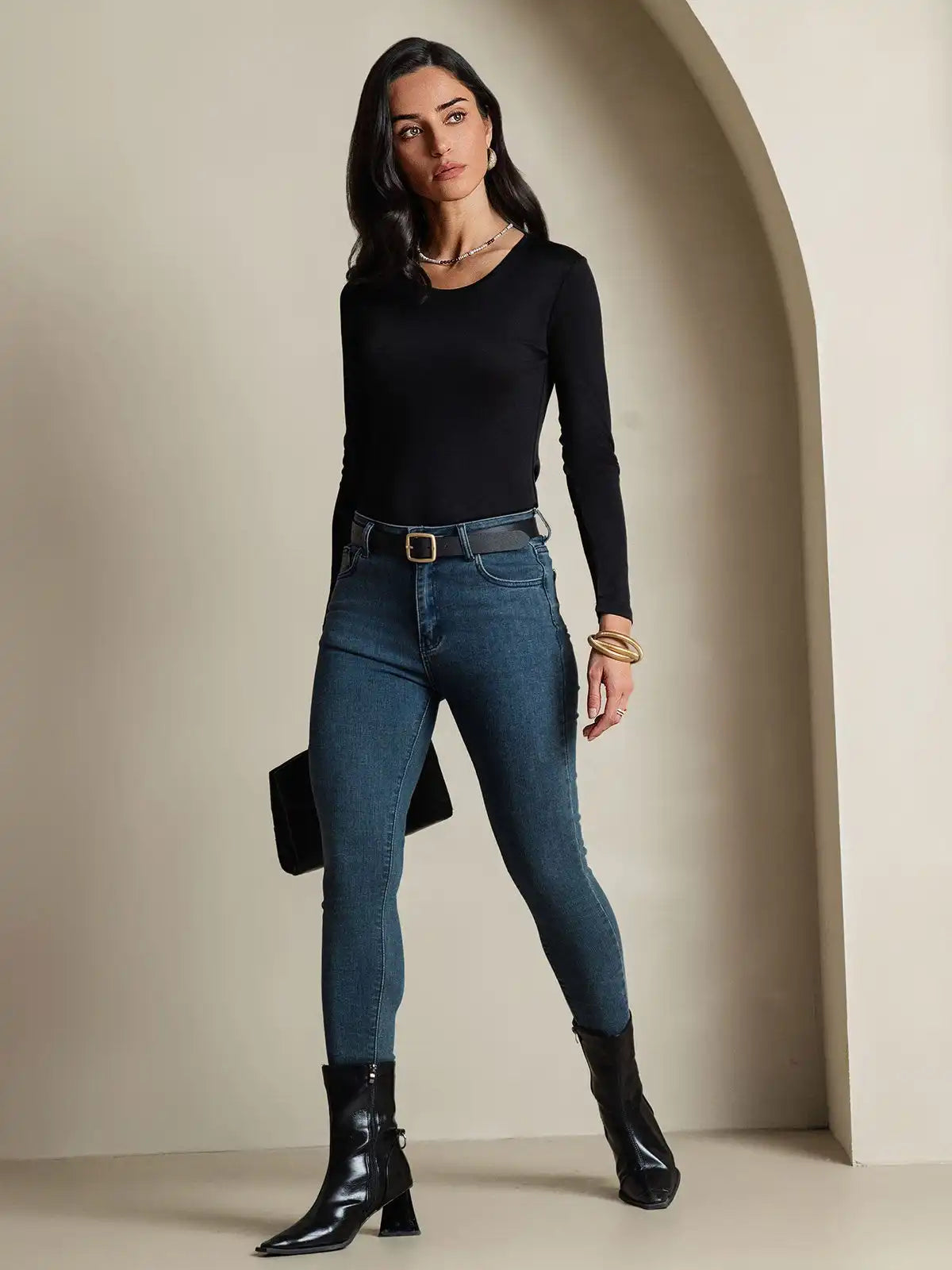 Women's Silk Long Sleeve Round Neck Top