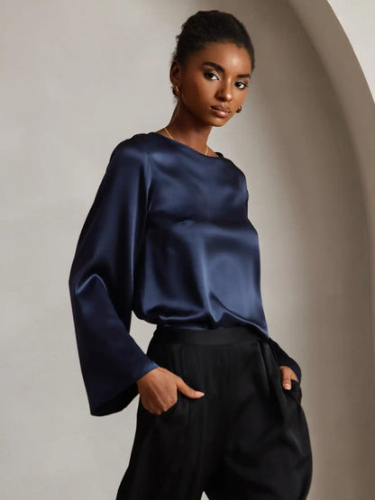 19Momme Silk Bell Sleeve Boat Neck Women's Top