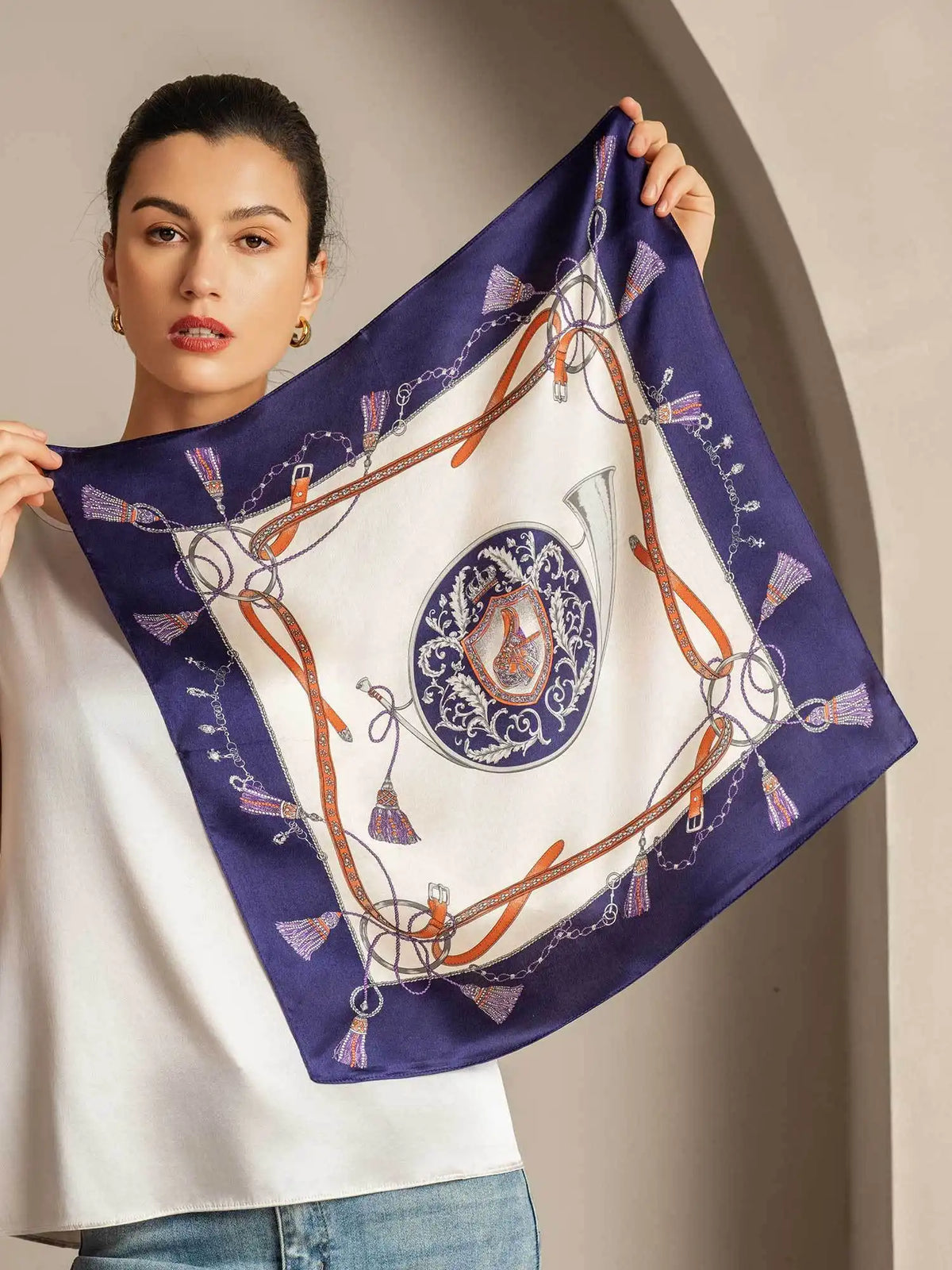 100% Mulberry Silk Floral  Square Scarf - Size 53x53cm