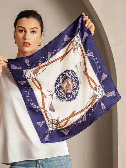 100% Mulberry Silk Floral  Square Scarf - Size 53x53cm