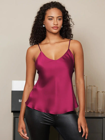 100% Mulberry Silk Spaghetti Strap V Neck Camisole Top