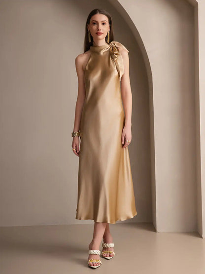 19Momme Silk Sleeveless Tie Neck Midi Dress