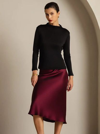 Women's 100% Mulberry Silk Long Sleeve Mock Top