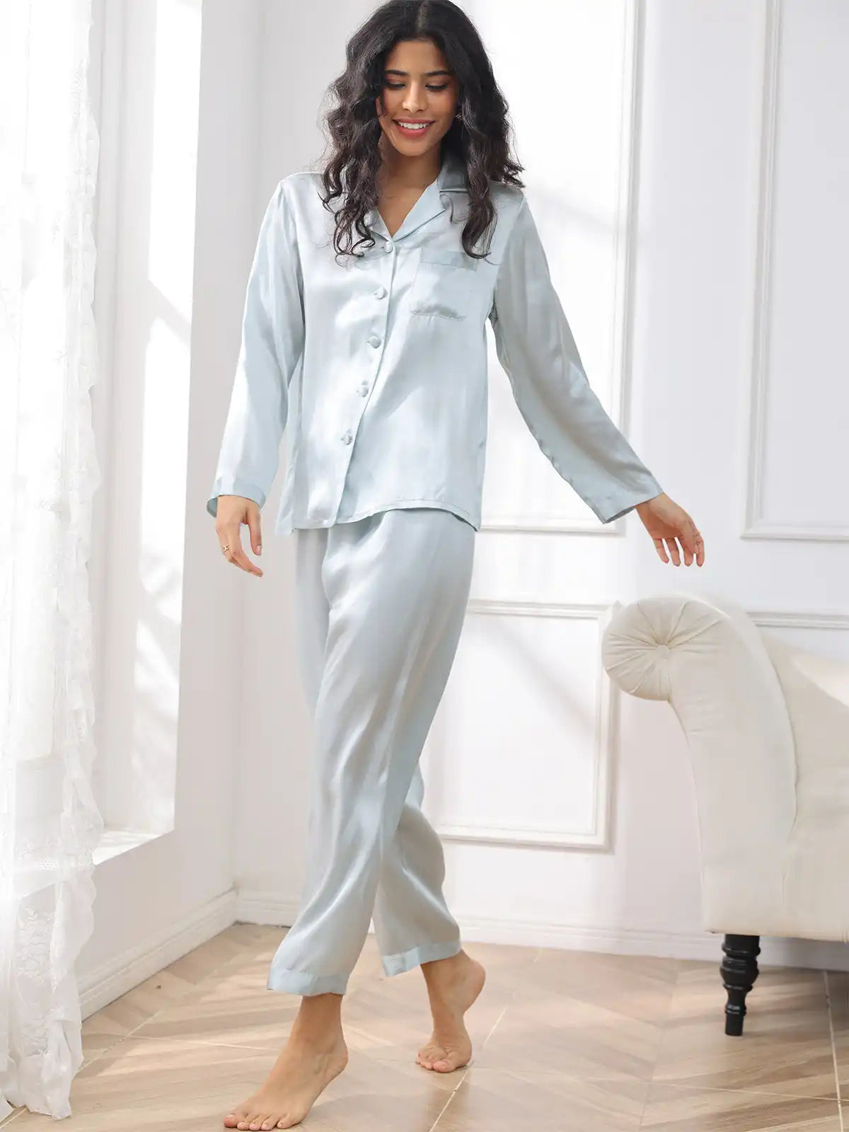 100% Mulberry Silk Women's Long Sleeve Pajamas Set