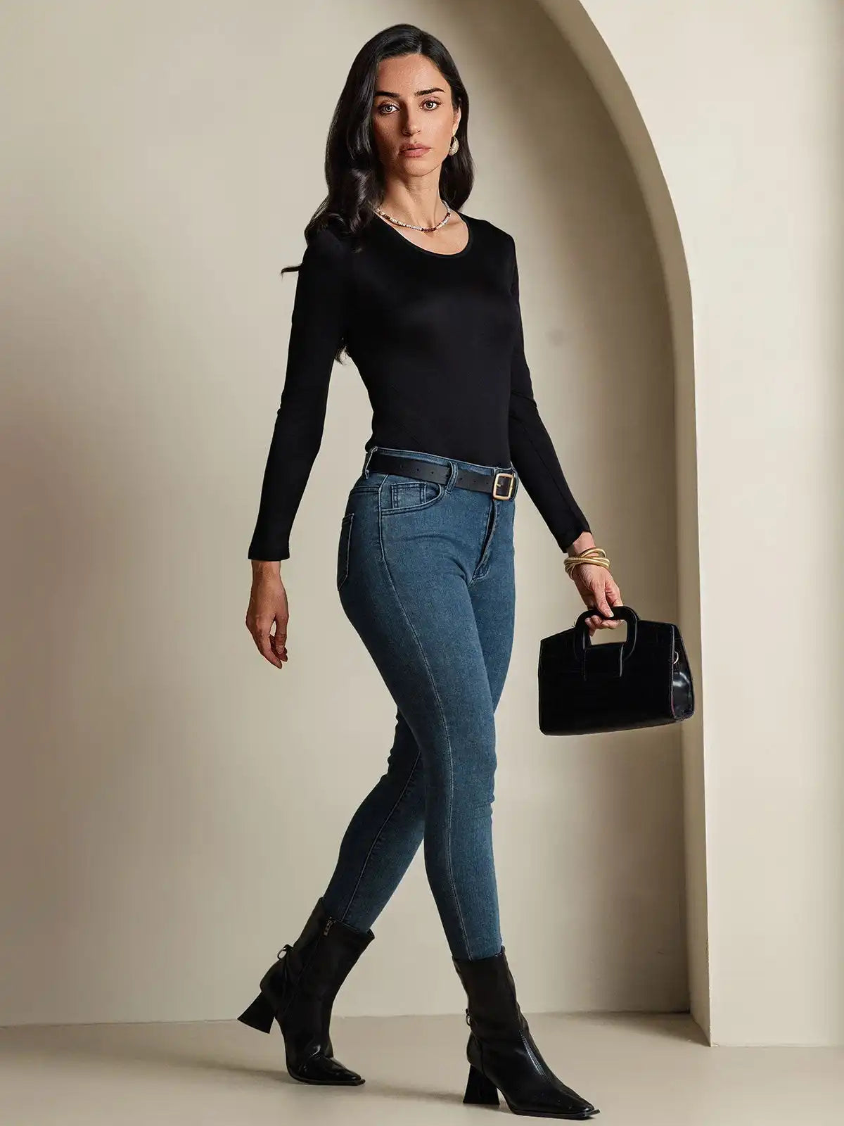 Women's Silk Long Sleeve Round Neck Top