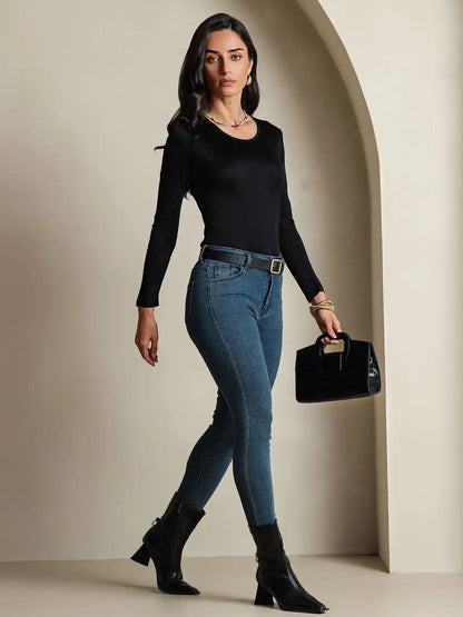 Women's Silk Long Sleeve Round Neck Top