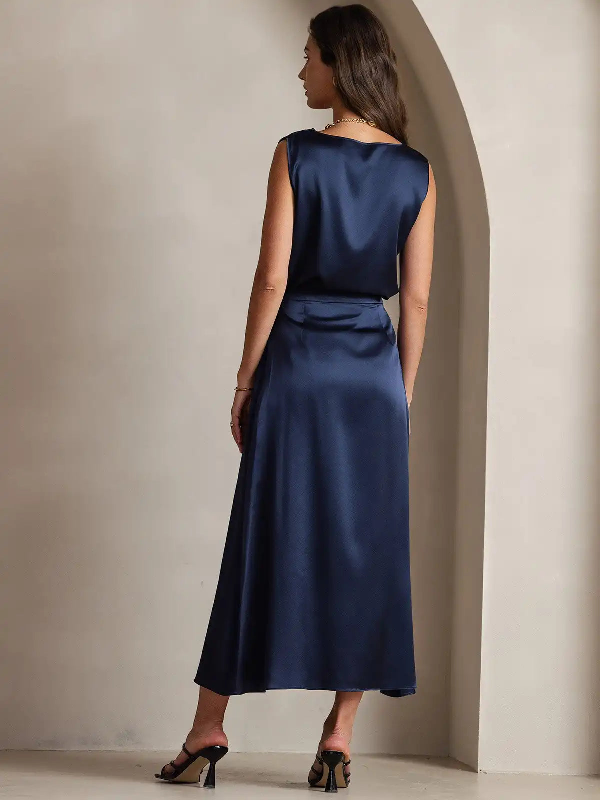Clearance - 19Momme Silk A Line Maxi Skirt with Zipper Design