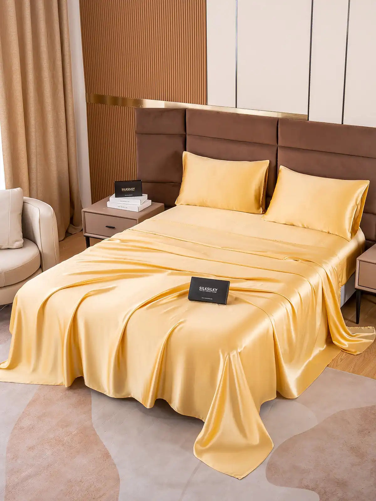 19Momme 4Pcs 100% Mulberry Silk Bedding Set Fitted&Flat Sheets+2x Pillowcases