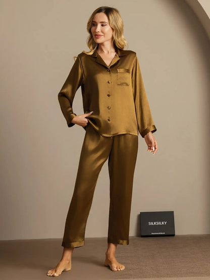 100% Mulberry Silk Women's Long Sleeve Pajamas Set