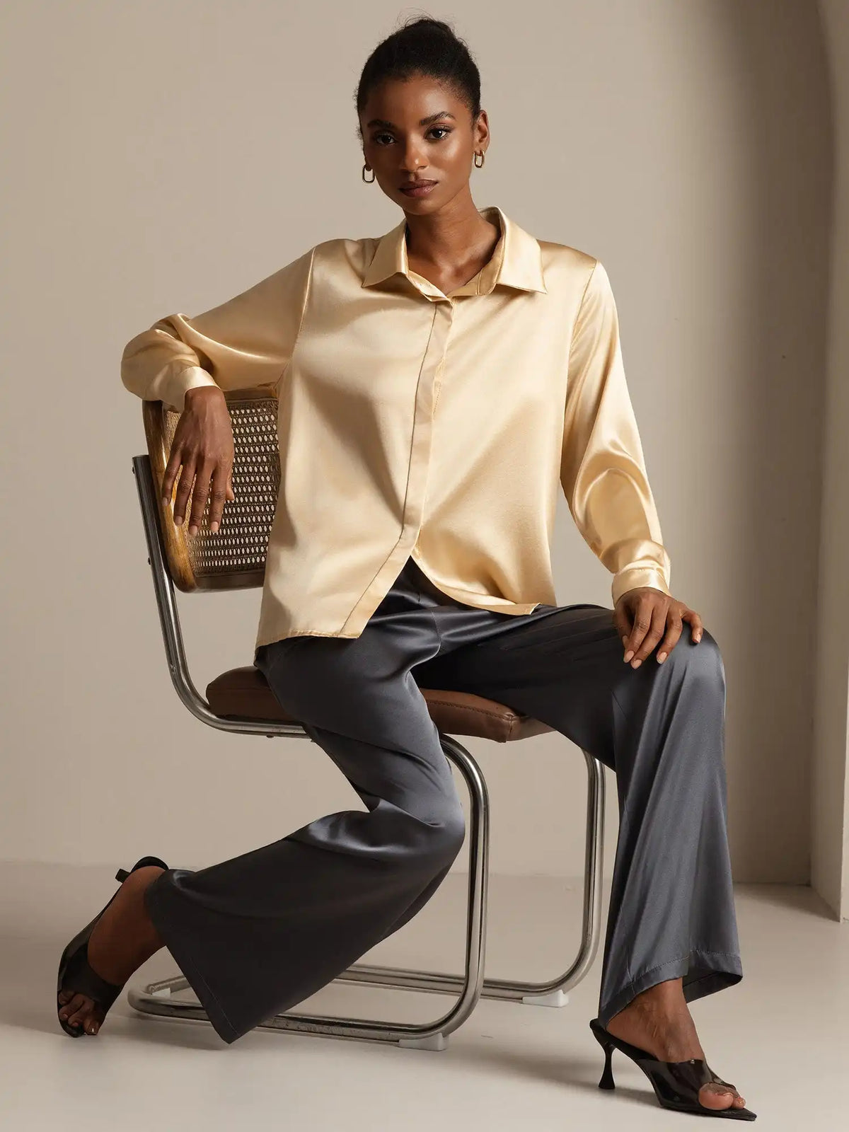 Clearance - 19Momme Silk Long Sleeve Lapel Collar Women's Shirt