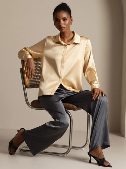 Clearance - 19Momme Silk Long Sleeve Lapel Collar Women's Shirt