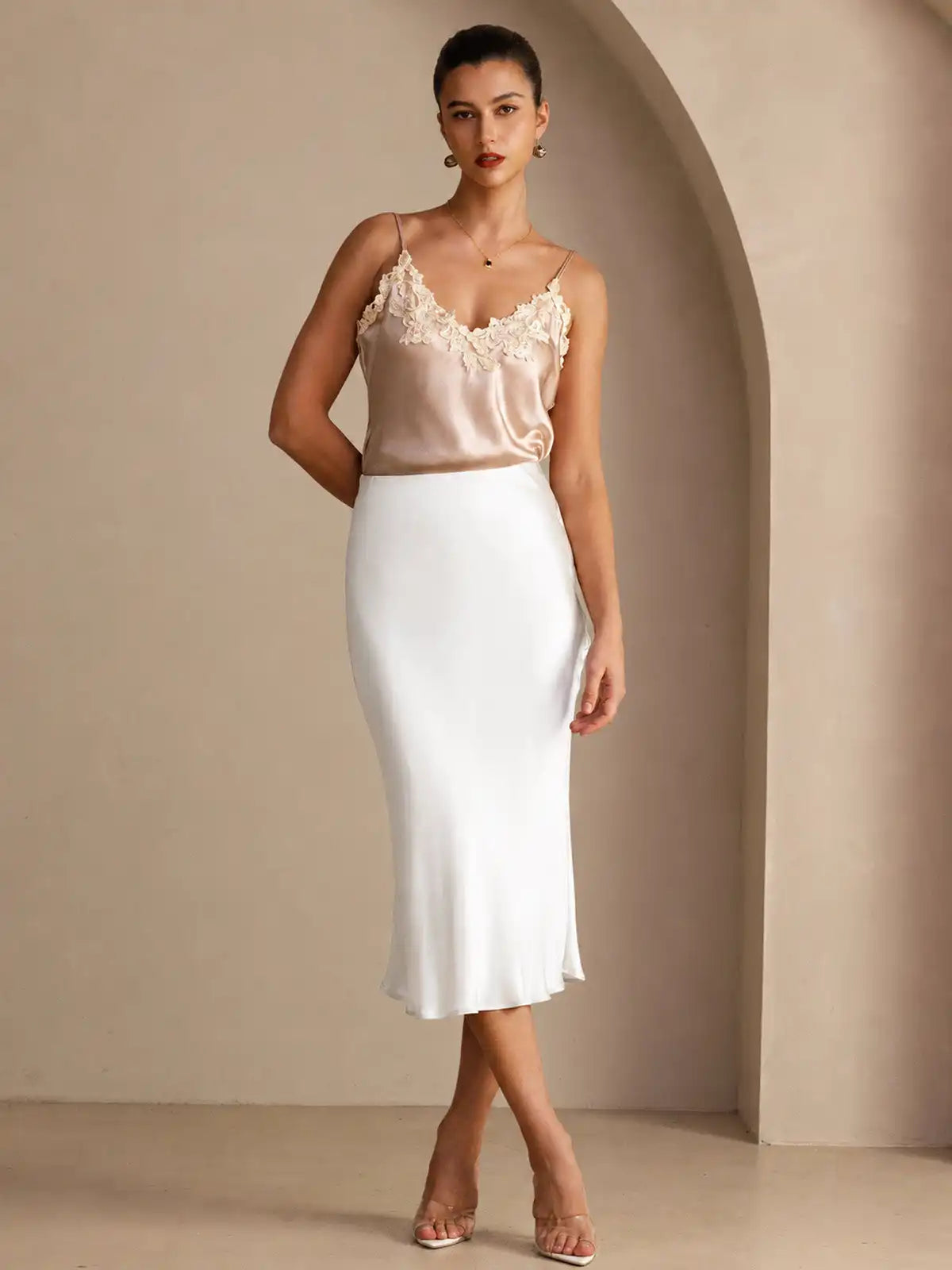 100% Mulberry Silk Stretch Long Straight Skirt