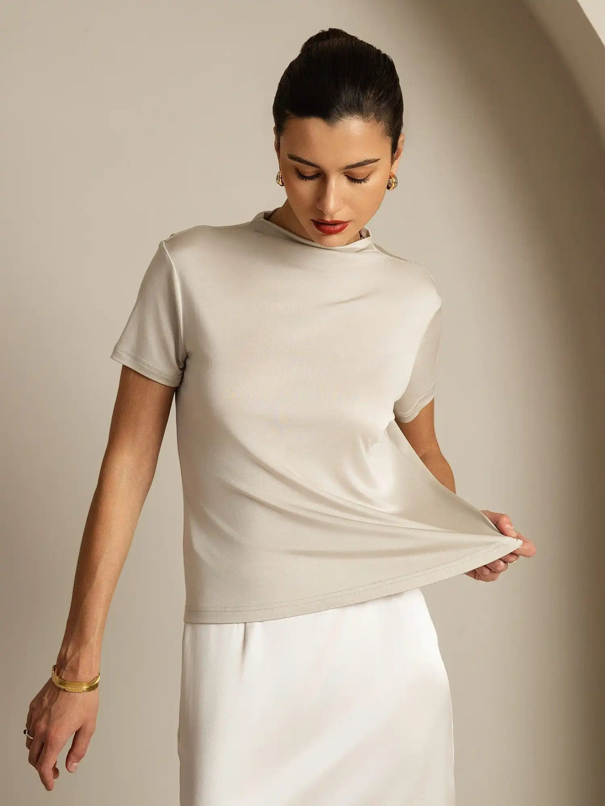 Clearance - Pure Silk Short Sleeve Mock Women's T-Shirt