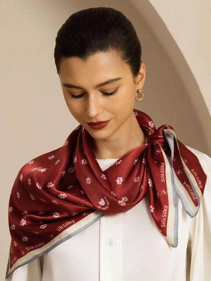 100% Mulberry Silk Paw Print Square Scarf - Size 90x90cm