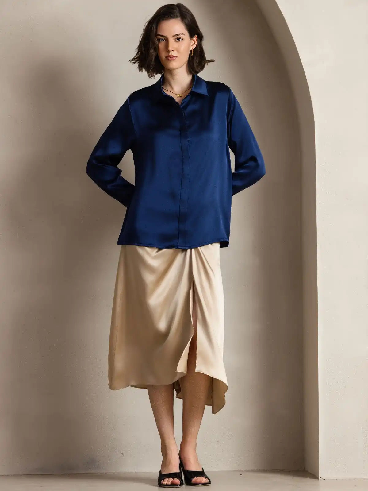 Clearance - 19Momme Silk Long Sleeve Lapel Collar Women's Shirt