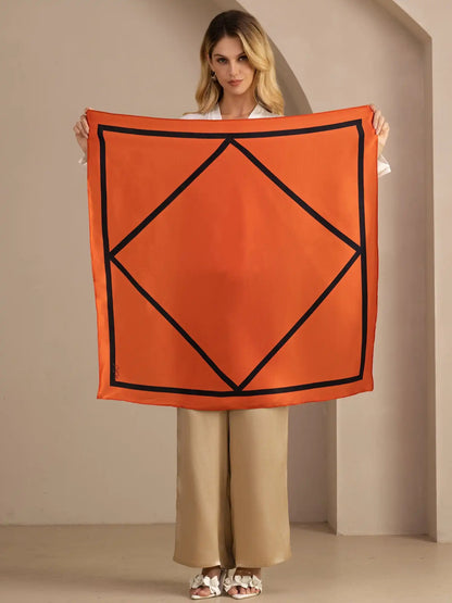 100% Mulberry Silk Geometric Block Pattern Scarf - Size 90x90cm