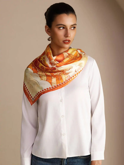 100% Mulberry Silk Hot Air Balloon Pattern Scarf - Size 90x90cm