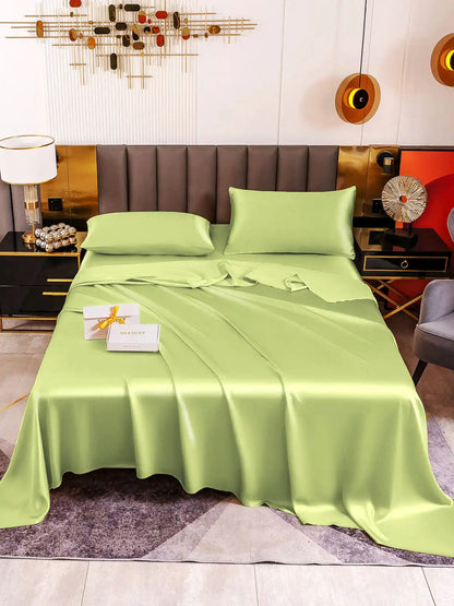 19Momme 4Pcs 100% Mulberry Silk Bedding Set Fitted&Flat Sheets+2x Pillowcases