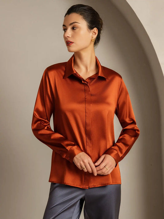 Clearance - 19Momme Silk Long Sleeve Lapel Collar Women's Shirt