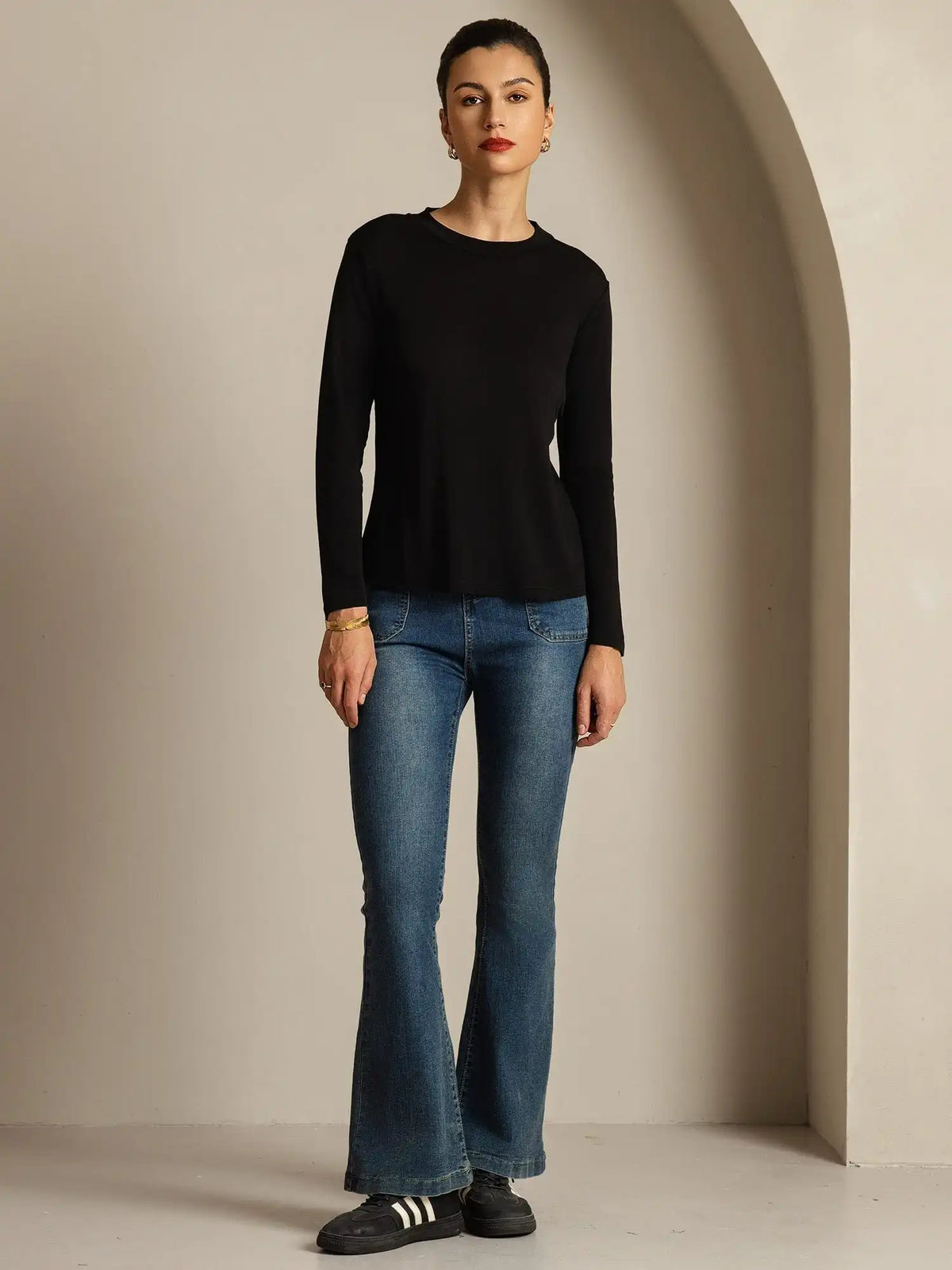 Women's 100% Mulberry Silk Long Sleeve Crew Neck Top