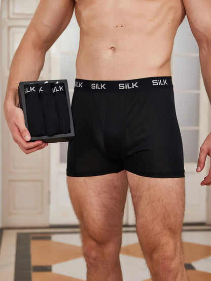 3Pcs Men‘s Ultra Soft Comfy 100% Mulberry Silk Boxer Underwear