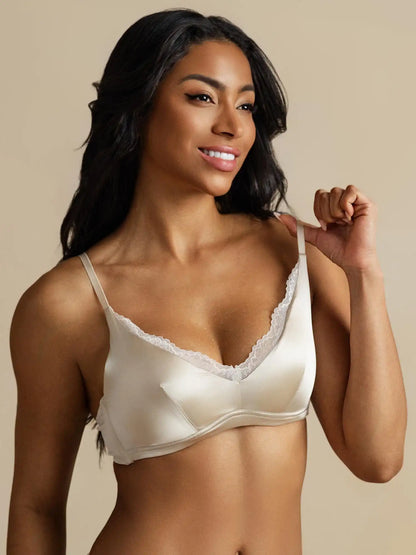 100% Mulberry Silk Classic Lace Trim Wireless Bra