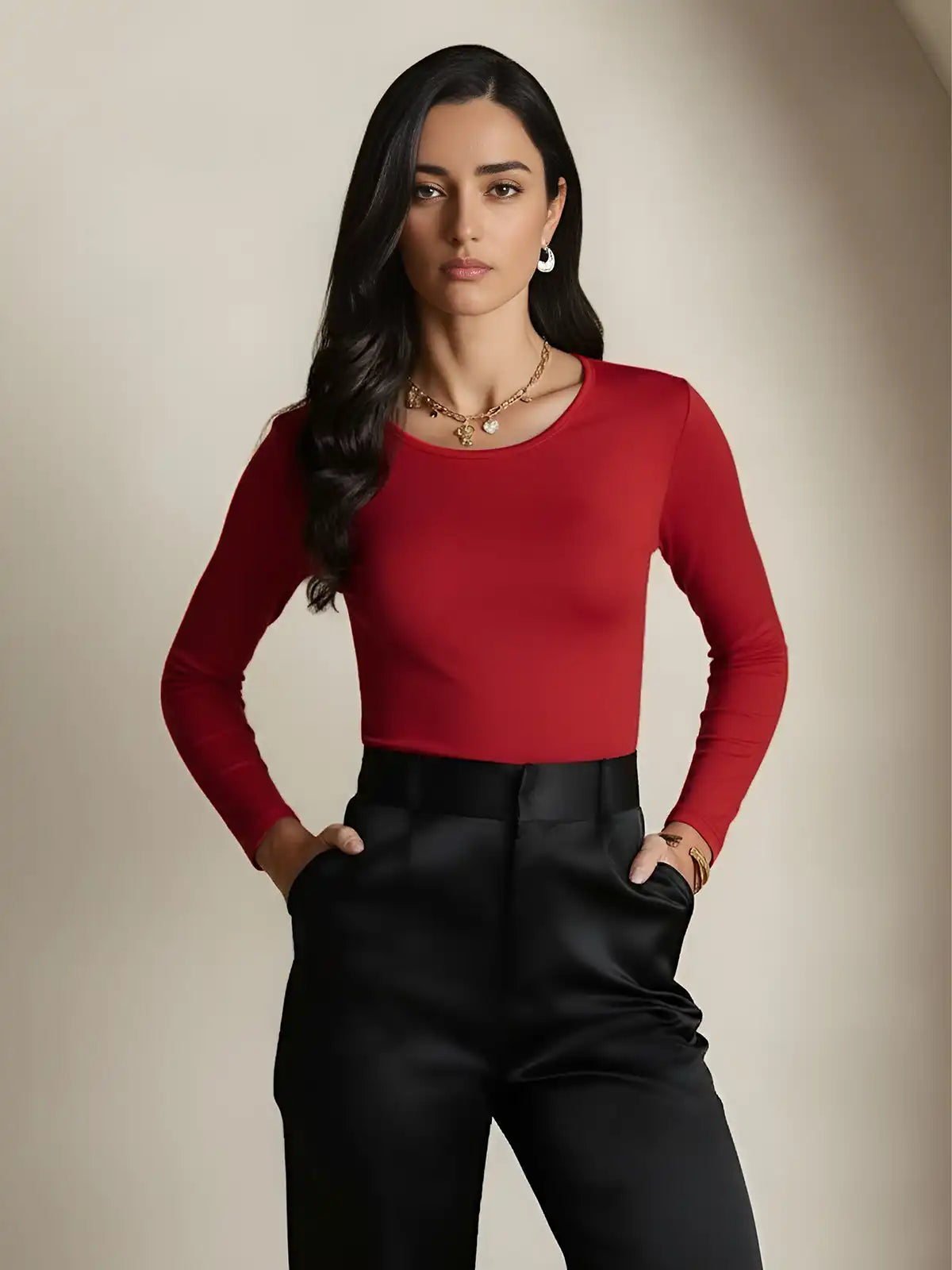 Women's Silk Long Sleeve Round Neck Top