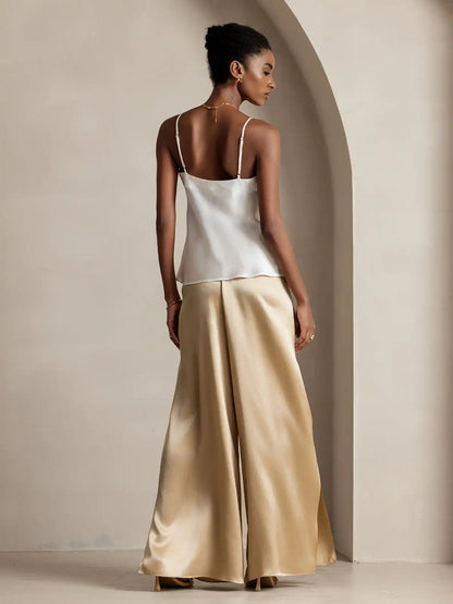 19Momme Silk Fashionable Flowy High-Slit Palazzo Pants